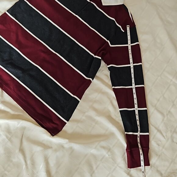 Denver Hayes Men's Polo Long Sleeves Cotton Shirt Large Burgundy/White LG - Picture 10 of 16